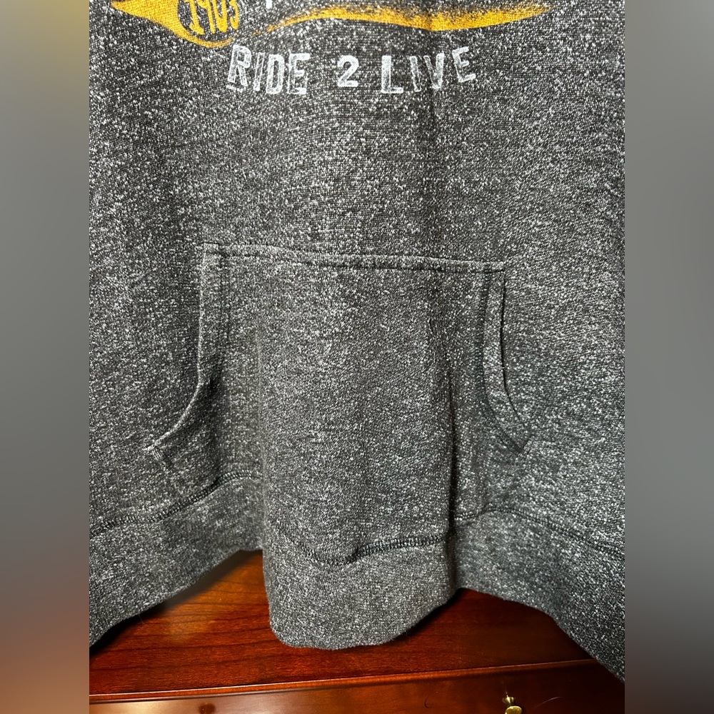 Harley-Davidson Women’s XXL Heather Gray Yellow Hoodie Graphic V Neck Sweatshirt - Picture 3 of 6